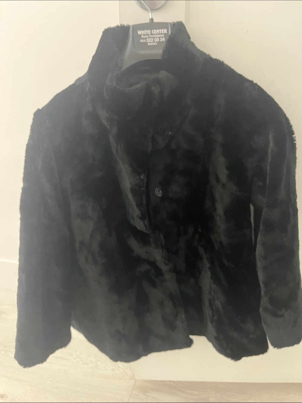 Black Faux Fur Button-Front Jacket